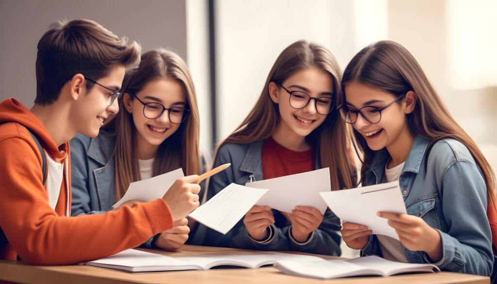 estudiantes preparando un examen